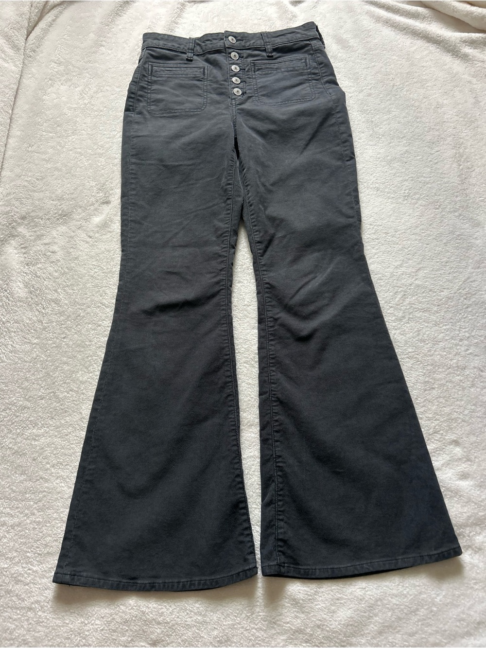 American Eagle High-Rise Button-Fly Charcoal Grey Flare Corduroy Jeans Pants 6 - Picture 2 of 11